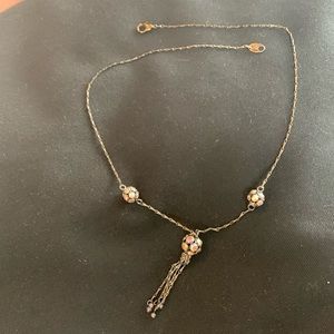 Necklace. 17 inch. Black delicate link chain. 3 reflective glass globes.